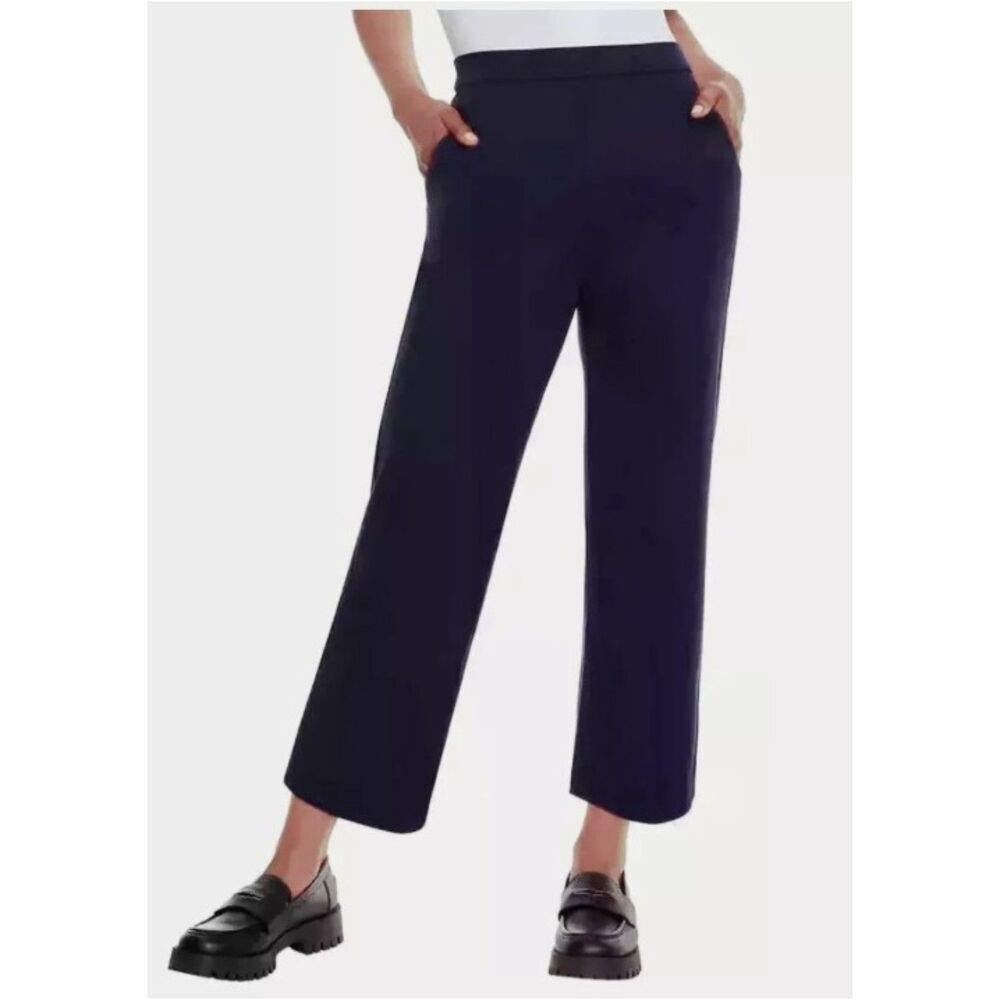 GLORIA VANDERBILT Cropped Ponte Tummy Control Pants Sz M‎ Navy Blue Wide Leg NWT